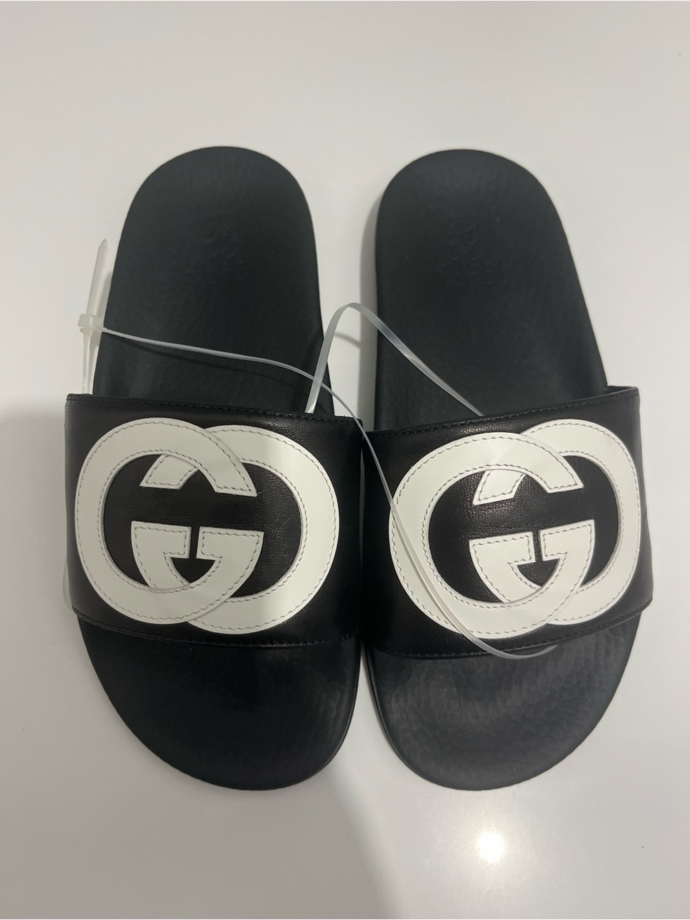 Gucci Black and White Kids Logo Slide Sandals